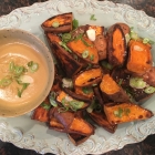 Roasted Sweet Potato Wedges with Miso-Tahini Dipping Sauce