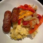 Roasted Sausages, Peppers and Onions with Creamy Corn Polenta